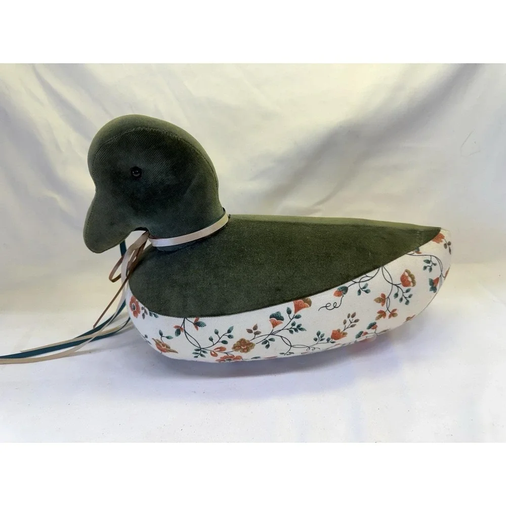 Vtg Handmade Velvet & Fabric Duck Weighted Farmhouse Cottagecore Decor 8.5